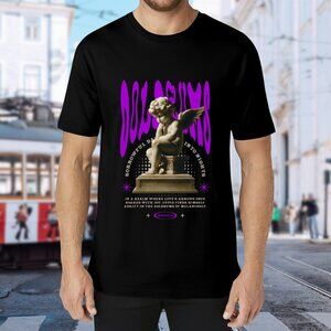 Brand New Black Graphic Tee with Purple Angel Design